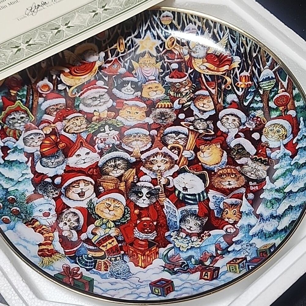 Santa Claws Holiday Cat Collector Plate by Bill Bell 8" Franklin Mint COA